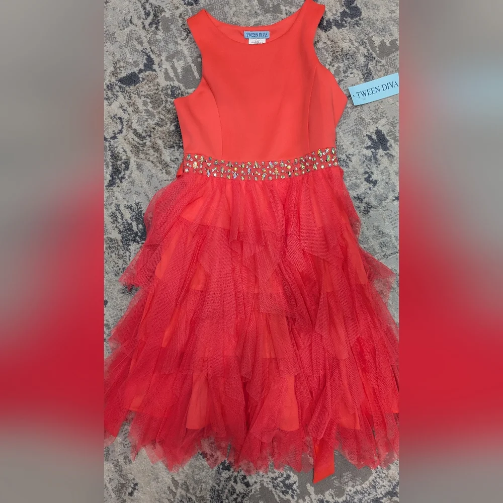 Neon Pink Tween Diva Girl's Dress with Ruffled Skirt